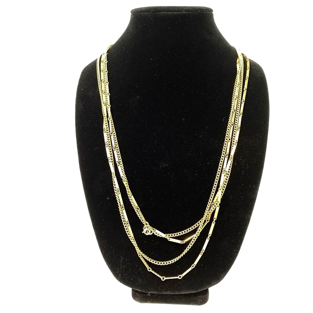 Vintage Crown Trifari 4 Multi -Strand‎ Gold Toned 28″ Necklace